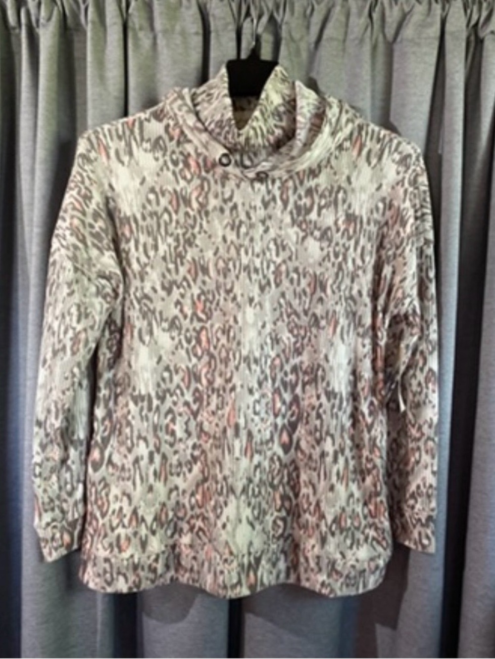 French Laundry Beige and Pink Leopard Print Cowl Neck Sweatshirt